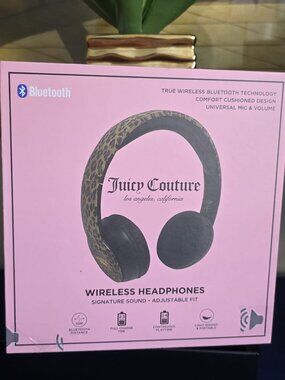 Juicy Couture Wireless Bluetooth Headphones Leopard Print Pink NWT